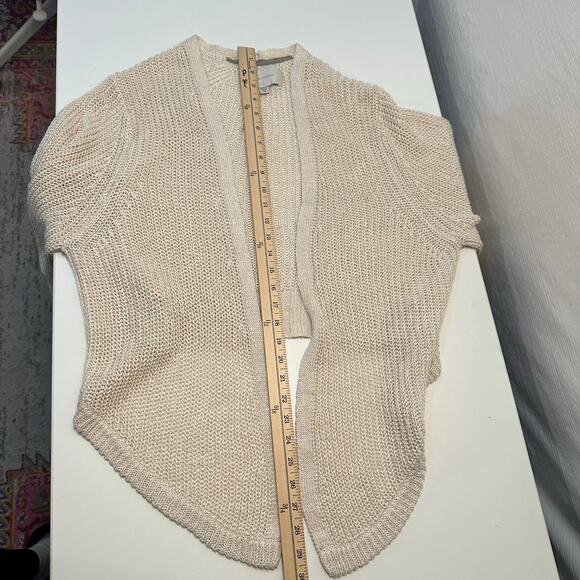 Brochu Walker Womens M Linen Cardigan Ivory Open Knit Puff Sleeve Coastal - Picture 8 of 10